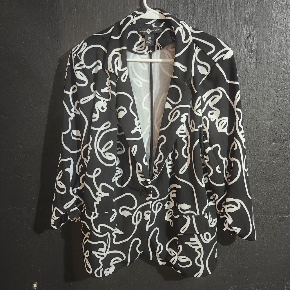 Ashley Stewart Lightweight Black and White Jacket with Abstract Design - Picture 3 of 4